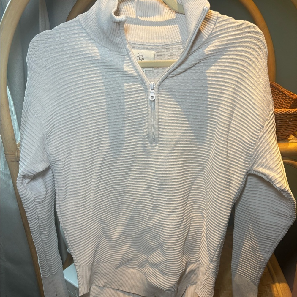 Aerie‎ Offline White Ribbed Half-Zip Sweater